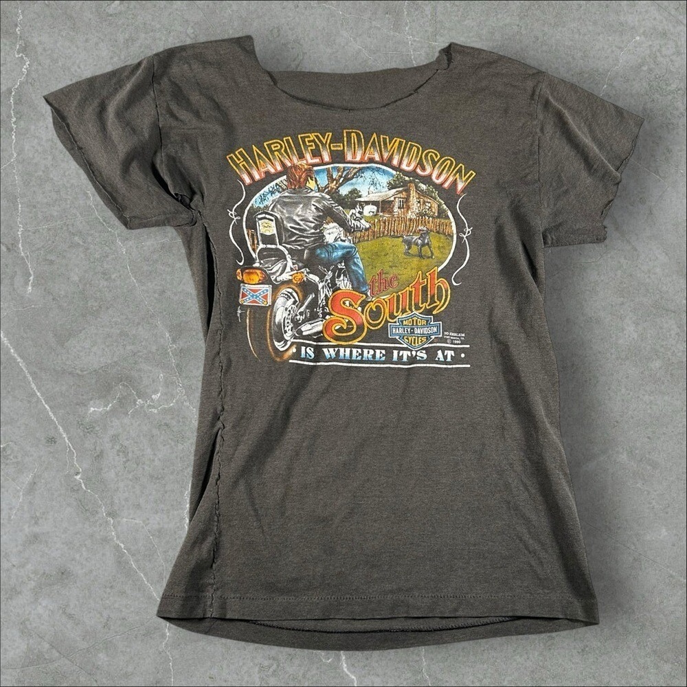 Vintage 3D Emblem Shirt Men Medium Black 80s The South Is Where Its At Thrashed